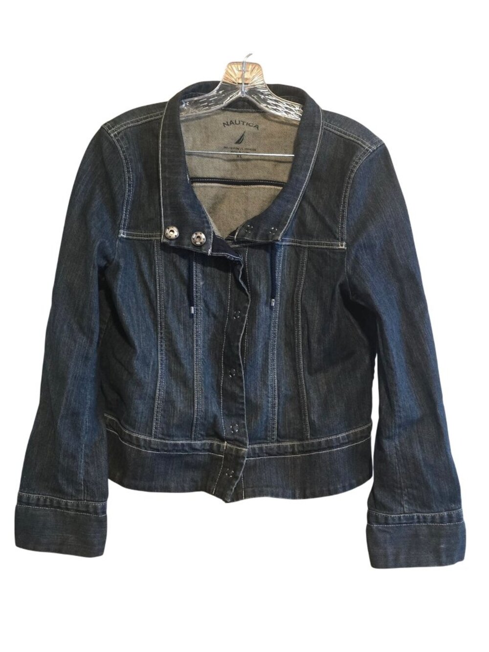 Nautica Womens Denim Jacket Stylish Button Up Stretch boho cottagecore